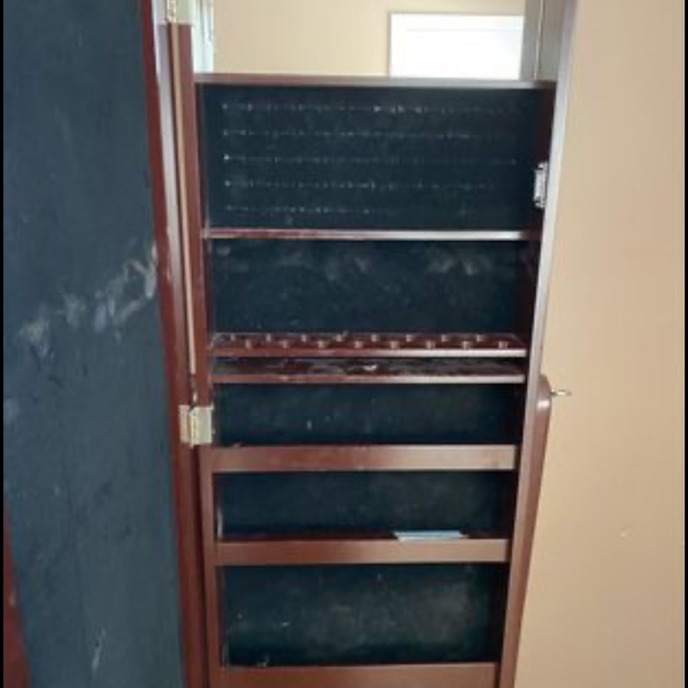 Standing mirror with opening cabinet for Jewlery/makeup